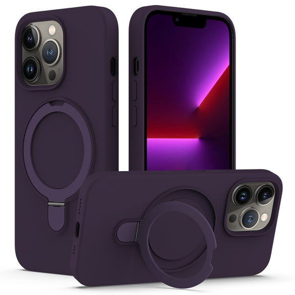 For iPhone 14 Pro MagSafe Magnetic Liquid Silicone Phone Case with Ring Holder(Purple)