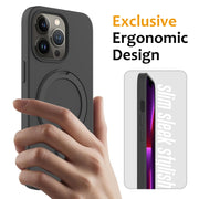 For iPhone 14 Pro MagSafe Magnetic Liquid Silicone Phone Case with Ring Holder(Carbon Black)