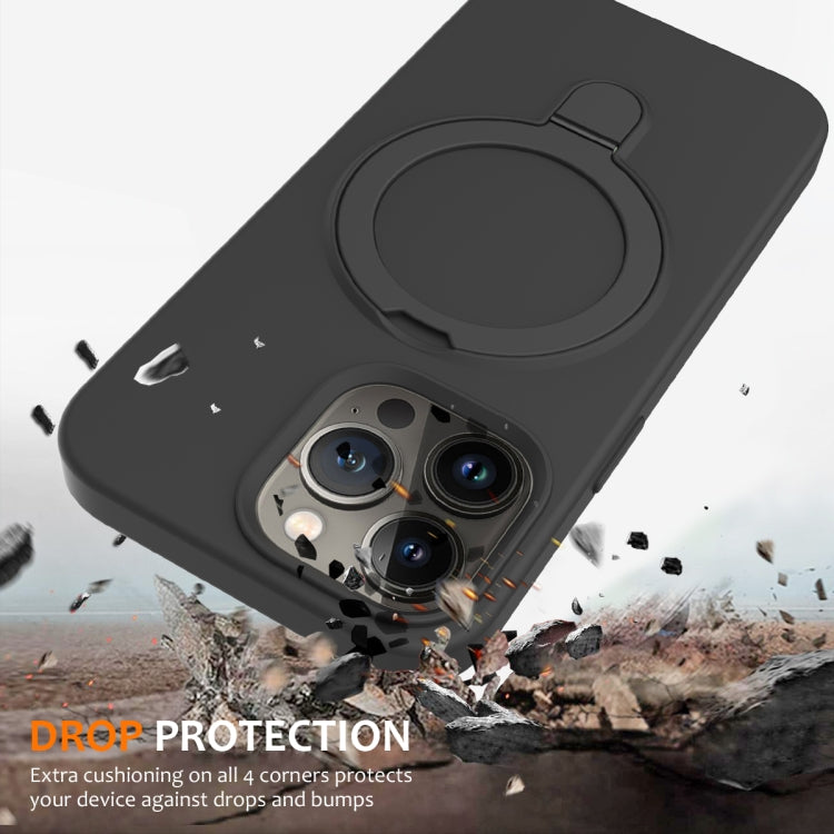 For iPhone 14 Pro MagSafe Magnetic Liquid Silicone Phone Case with Ring Holder(Carbon Black)