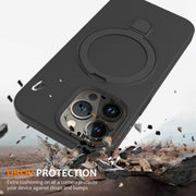 For iPhone 14 Pro MagSafe Magnetic Liquid Silicone Phone Case with Ring Holder(Carbon Black)