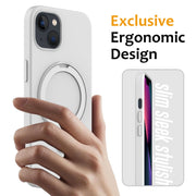 For iPhone 14 Plus MagSafe Magnetic Liquid Silicone Phone Case with Ring Holder(Antique White)