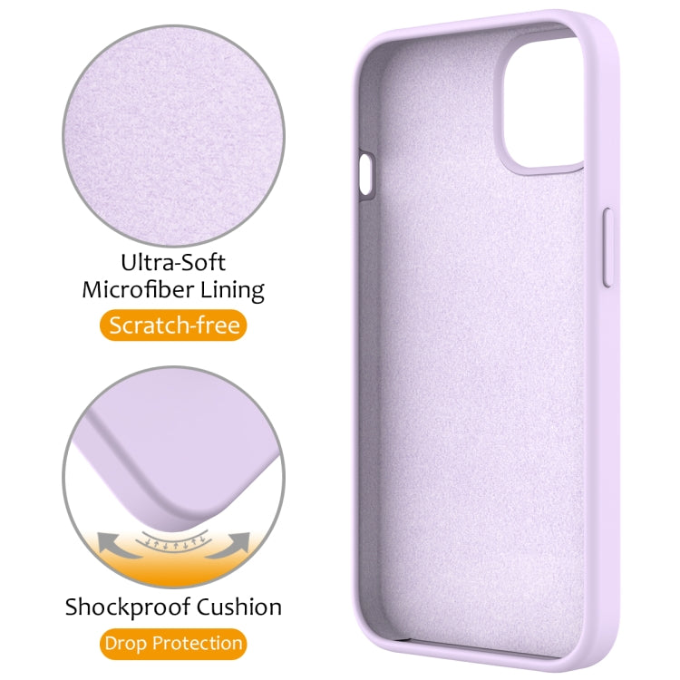 For iPhone 14 Plus MagSafe Magnetic Liquid Silicone Phone Case with Ring Holder(Lilac Purple)