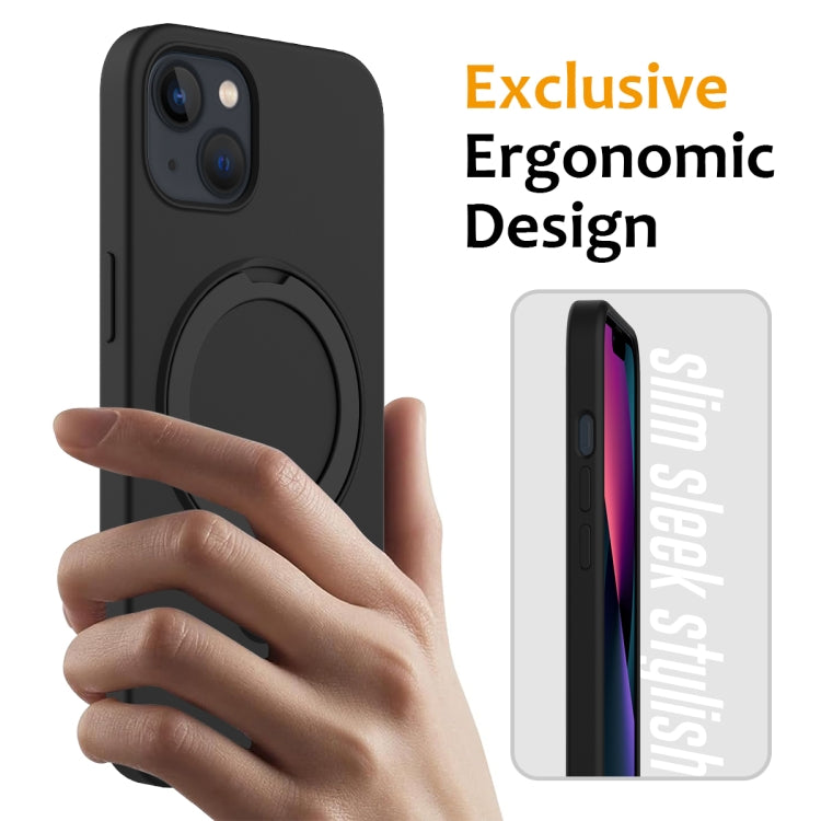 For iPhone 14 MagSafe Magnetic Liquid Silicone Phone Case with Ring Holder(Black)