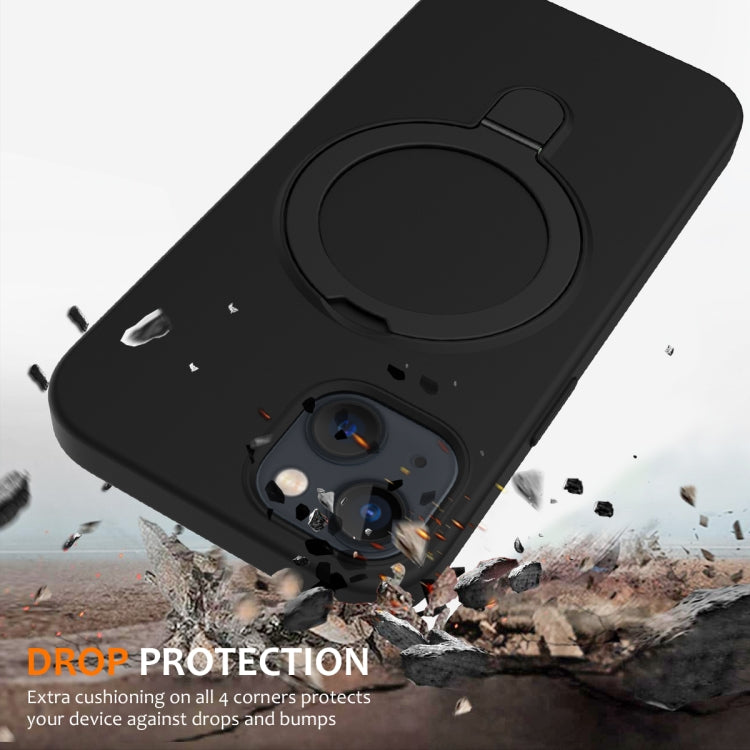For iPhone 14 MagSafe Magnetic Liquid Silicone Phone Case with Ring Holder(Black)