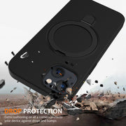 For iPhone 14 MagSafe Magnetic Liquid Silicone Phone Case with Ring Holder(Black)