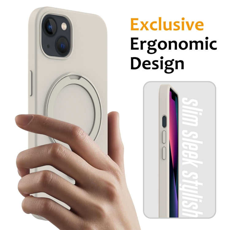 For iPhone 15 MagSafe Magnetic Liquid Silicone Phone Case with Ring Holder(White)