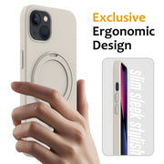 For iPhone 15 MagSafe Magnetic Liquid Silicone Phone Case with Ring Holder(White)