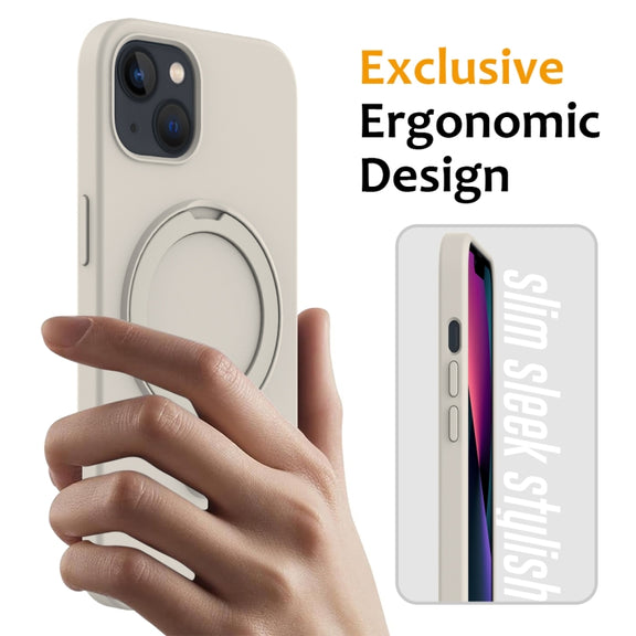 For iPhone 15 MagSafe Magnetic Liquid Silicone Phone Case with Ring Holder(White)