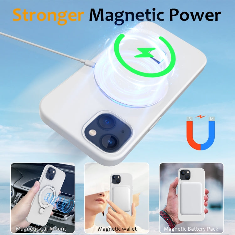 For iPhone 15 MagSafe Magnetic Liquid Silicone Phone Case with Ring Holder(White)