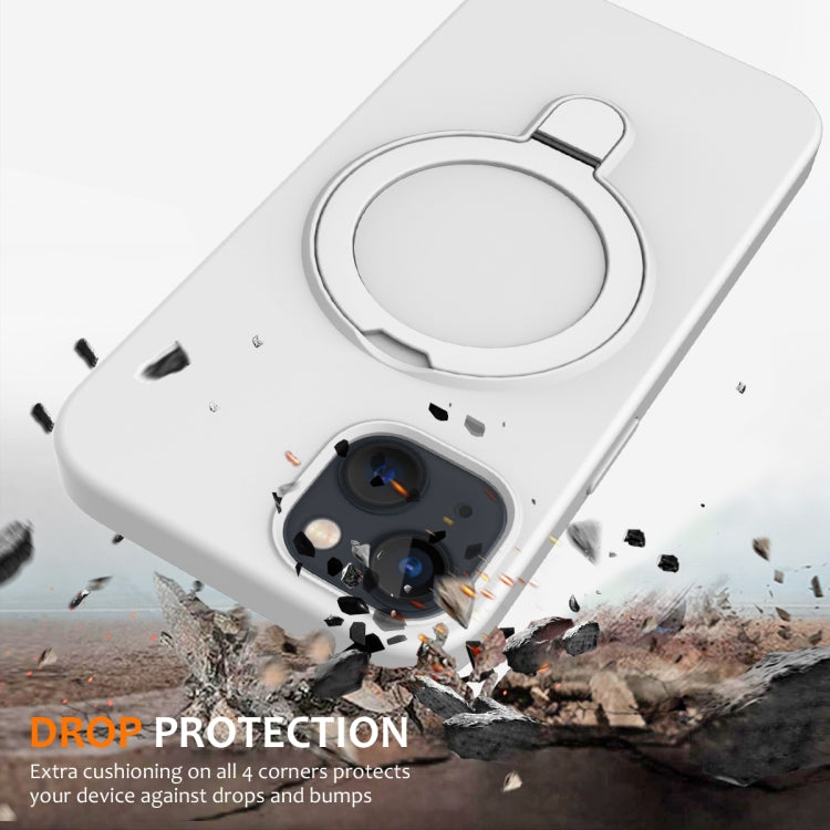 For iPhone 15 MagSafe Magnetic Liquid Silicone Phone Case with Ring Holder(White)