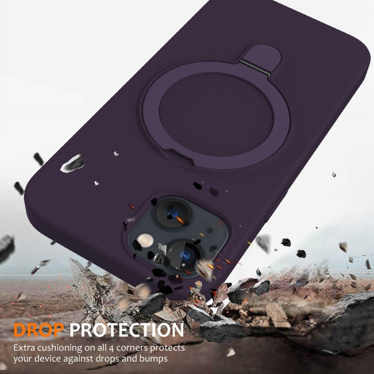 For iPhone 15 Plus MagSafe Magnetic Liquid Silicone Phone Case with Ring Holder(Purple)