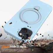 For iPhone 15 Plus MagSafe Magnetic Liquid Silicone Phone Case with Ring Holder(Sky Blue)