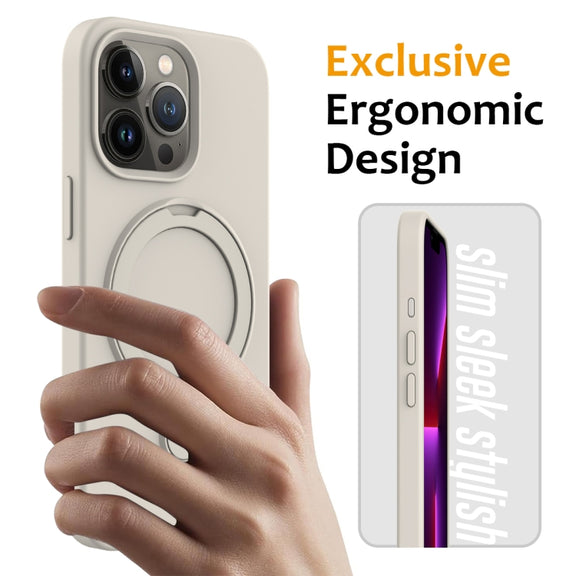 For iPhone 15 Pro MagSafe Magnetic Liquid Silicone Phone Case with Ring Holder(Antique White)