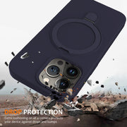 For iPhone 15 Pro MagSafe Magnetic Liquid Silicone Phone Case with Ring Holder(Midnight Blue)