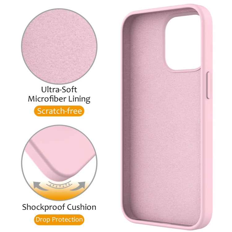For iPhone 16 Pro Liquid Silicone MagSafe Magnetic Phone Case with Ring Holder(Grey Pink)
