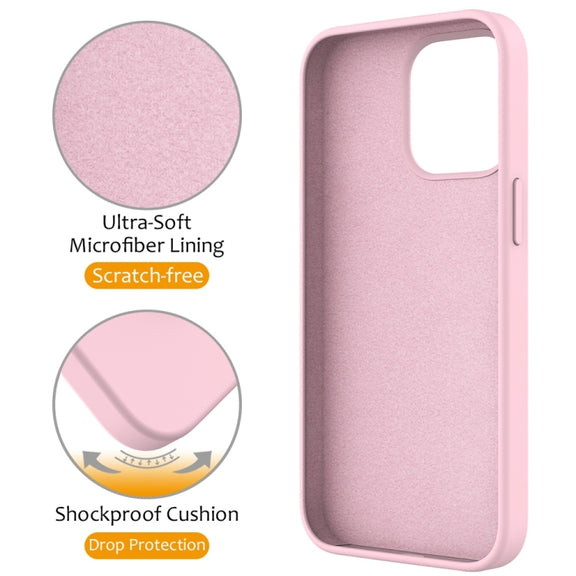 For iPhone 16 Pro Liquid Silicone MagSafe Magnetic Phone Case with Ring Holder(Grey Pink)