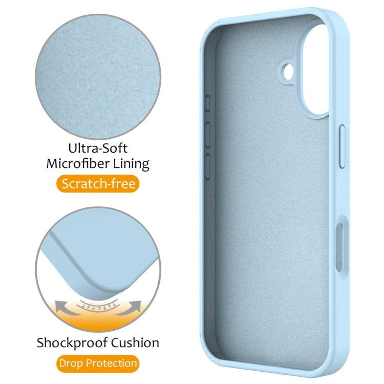 For iPhone 16 Plus Liquid Silicone MagSafe Magnetic Phone Case with Ring Holder(Sky Blue)