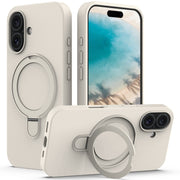 For iPhone 16 Liquid Silicone MagSafe Magnetic Phone Case with Ring Holder(Antique White)