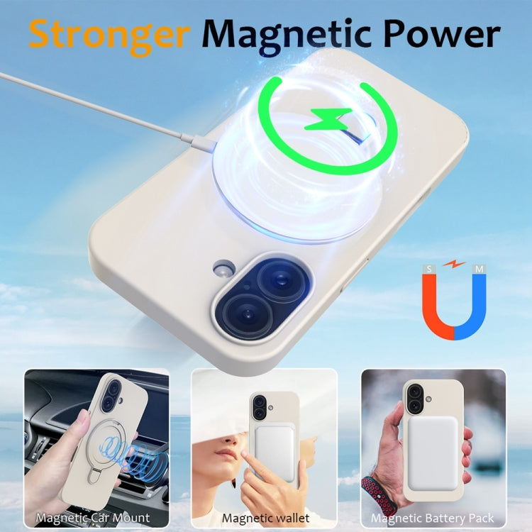 For iPhone 16 Liquid Silicone MagSafe Magnetic Phone Case with Ring Holder(Antique White)