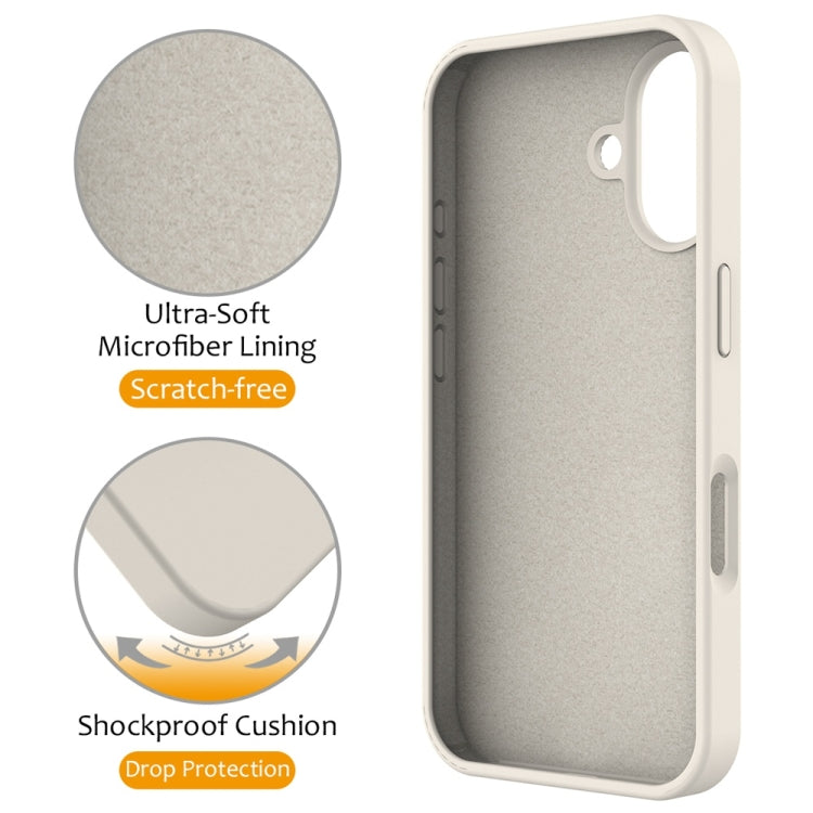 For iPhone 16 Liquid Silicone MagSafe Magnetic Phone Case with Ring Holder(Antique White)