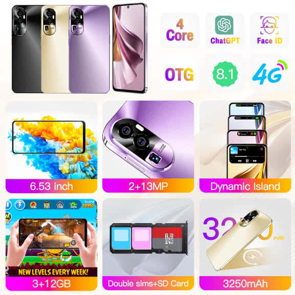 Reno10Pro+ / U22, 3GB+32GB, 6.53 inch Screen, Face Identification, Android 8.1 MTK6737 Quad Core, Network: 4G, OTG, Dual SIM(Purple)