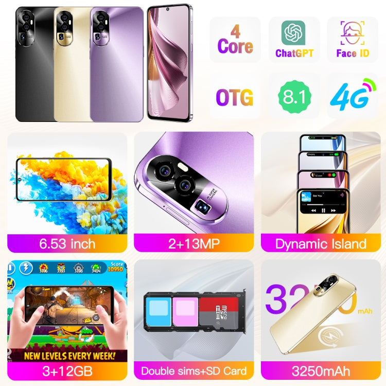 Reno10Pro+ / U22, 3GB+32GB, 6.53 inch Screen, Face Identification, Android 8.1 MTK6737 Quad Core, Network: 4G, OTG, Dual SIM(Black)