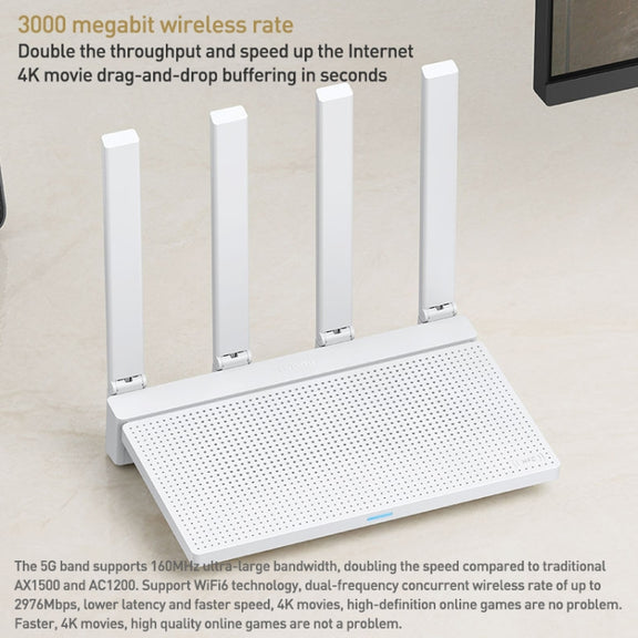 Original Xiaomi AX3000T 2.4GHz/5GHz Dual-band 1.3GHz CPU Router Supports NFC Connection, US Plug(White)