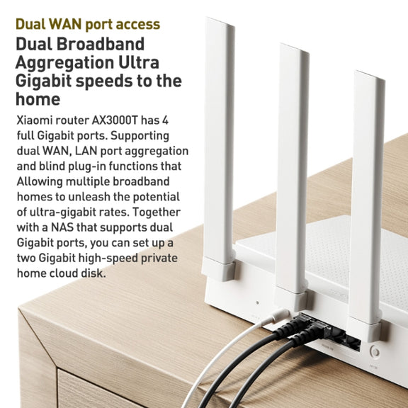 Original Xiaomi AX3000T 2.4GHz/5GHz Dual-band 1.3GHz CPU Router Supports NFC Connection, US Plug(White)