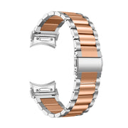For Samsung Galaxy Watch 6 Quick Release Button Three-bead Stainless Steel Watch Band(Silver Rose Gold)