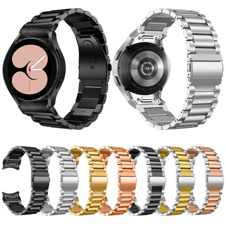 For Samsung Galaxy Watch 6 Quick Release Button Three-bead Stainless Steel Watch Band(Silver Black)