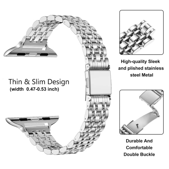 For Apple Watch 38mm Slim Seven Bead Slingshot Buckle Metal Watch Band(Silver)