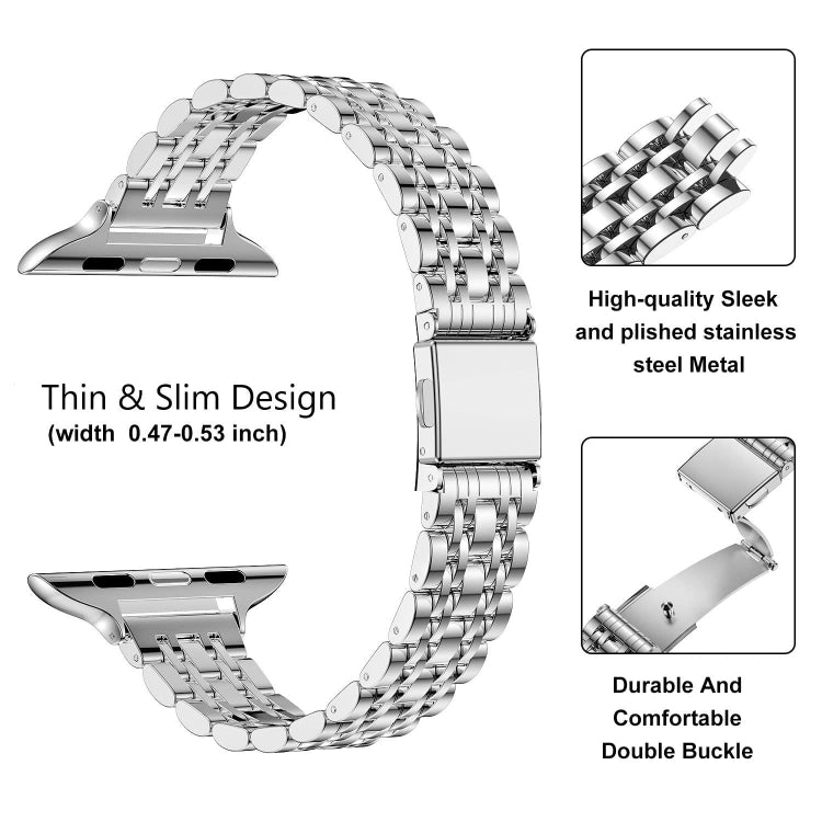For Apple Watch 38mm Slim Seven Bead Slingshot Buckle Metal Watch Band(Silver)