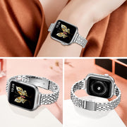For Apple Watch 38mm Slim Seven Bead Slingshot Buckle Metal Watch Band(Silver)