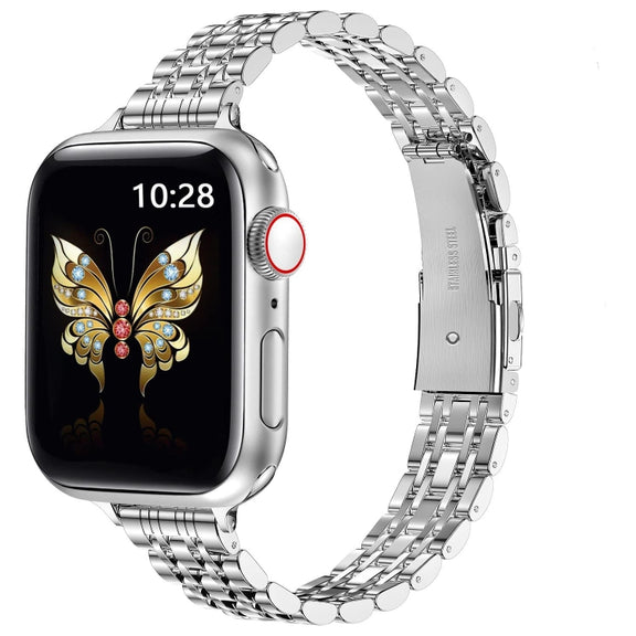 For Apple Watch 38mm Slim Seven Bead Slingshot Buckle Metal Watch Band(Silver)