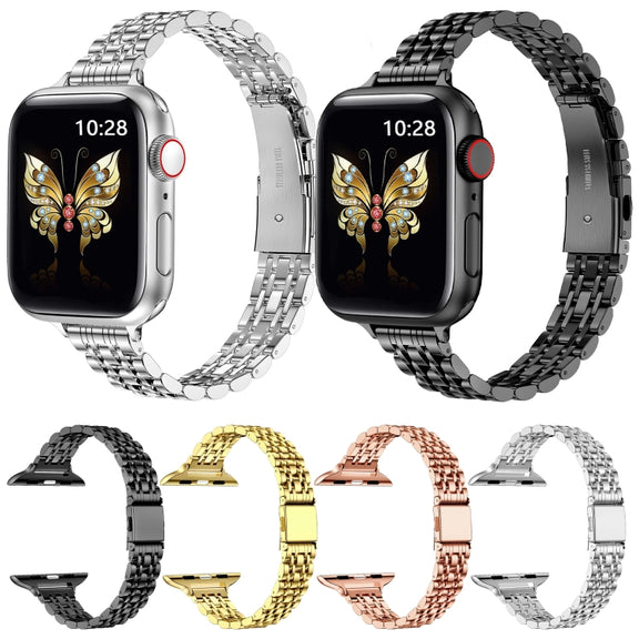 For Apple Watch 38mm Slim Seven Bead Slingshot Buckle Metal Watch Band(Silver)