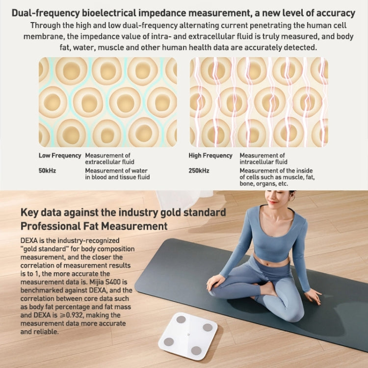 Original Xiaomi Mijia Smart Home Body Fat Scale S400 BT5.0 LED Display Dual Frequency Measurement(White)
