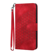 For iPhone 16 YX0060 Elephant Head Embossed Phone Leather Case with Lanyard(Red)