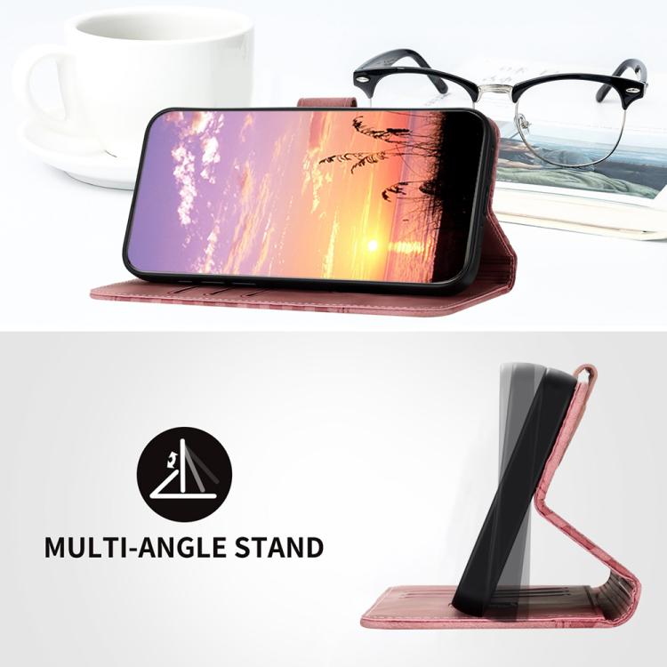 For iPhone 17 YX0060 Elephant Head Embossed Phone Leather Case with Lanyard(Pink)