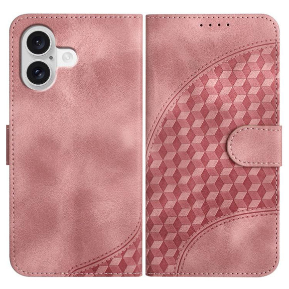 For iPhone 17 YX0060 Elephant Head Embossed Phone Leather Case with Lanyard(Pink)