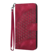For iPhone 17 YX0060 Elephant Head Embossed Phone Leather Case with Lanyard(Rose Red)