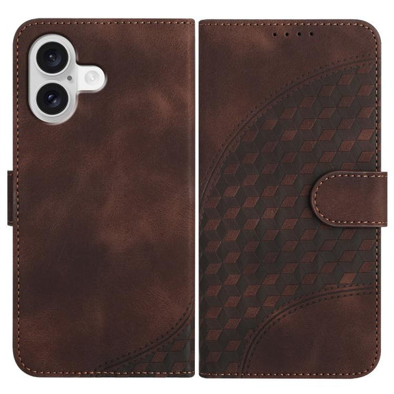 For iPhone 17 YX0060 Elephant Head Embossed Phone Leather Case with Lanyard(Coffee)