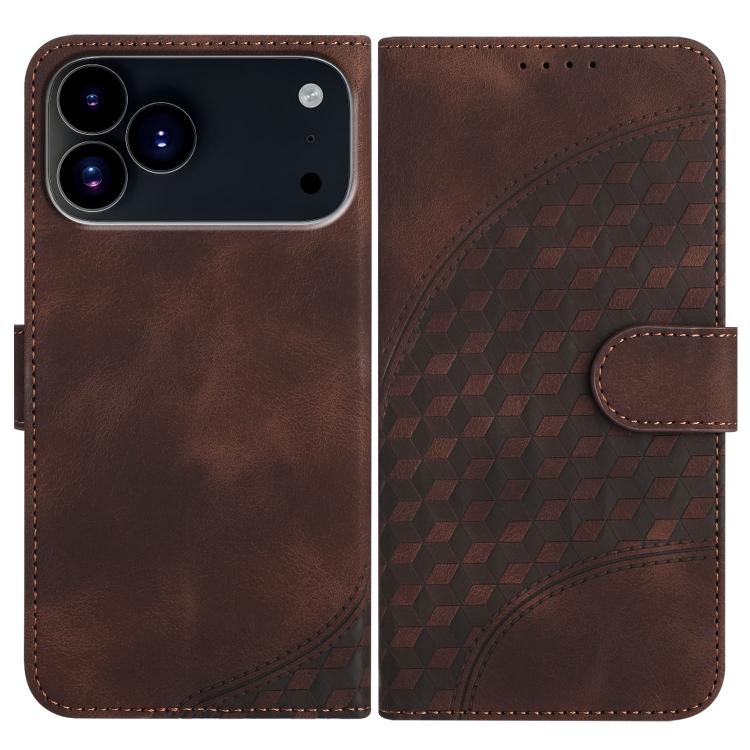 For iPhone 17 Pro Max YX0060 Elephant Head Embossed Phone Leather Case with Lanyard(Coffee)
