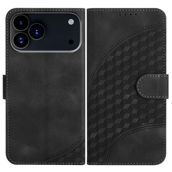 For iPhone 17 Pro YX0060 Elephant Head Embossed Phone Leather Case with Lanyard(Black)