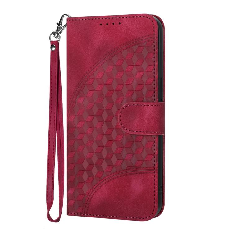 For iPhone 17 Pro YX0060 Elephant Head Embossed Phone Leather Case with Lanyard(Rose Red)