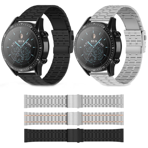 22mm Universal Dual Press Buckle Five-bead Stainless Steel Watch Band(Silver)