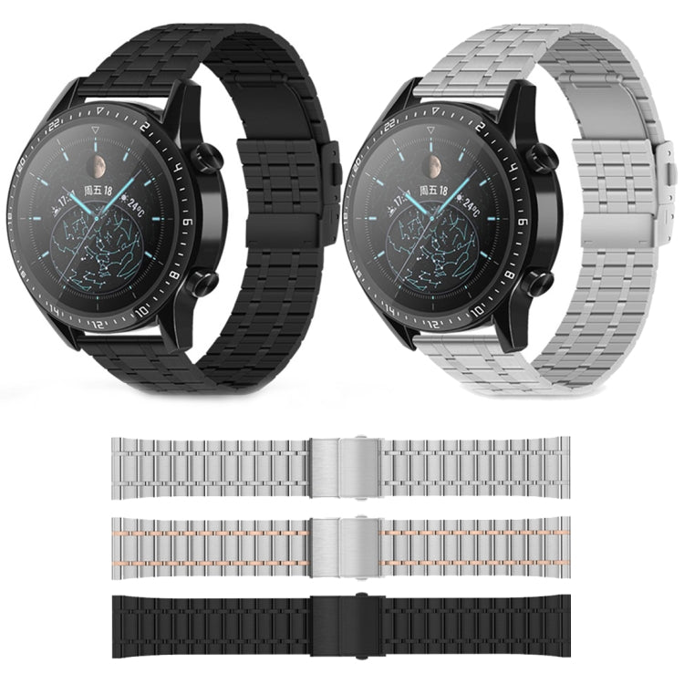 22mm Universal Dual Press Buckle Five-bead Stainless Steel Watch Band(Silver)