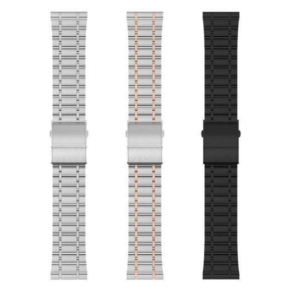 22mm Universal Dual Press Buckle Five-bead Stainless Steel Watch Band(Silver Rose Gold)