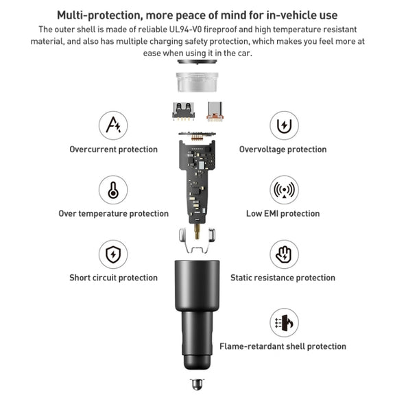 Original Xiaomi 43W Dual Ports USB + USB-C / Type-C Car Charger 1A1C(Black)
