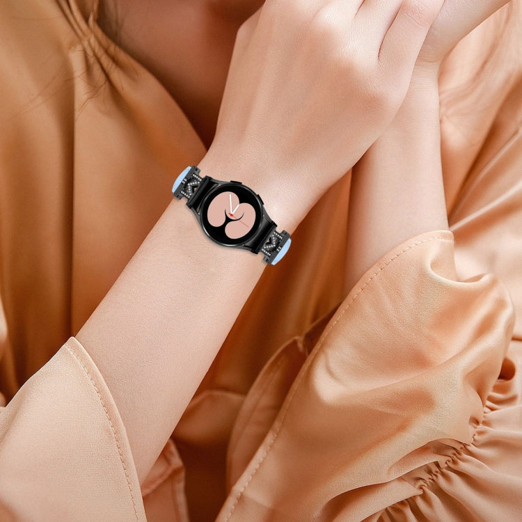 For Samsung Galaxy Watch6 / 6 Classic M Letter D-shaped Twill Leather Watch Band(Black Blue)