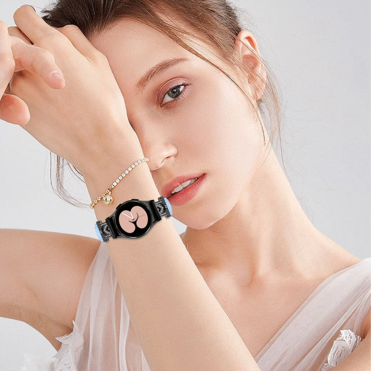 For Samsung Galaxy Watch6 / 6 Classic M Letter D-shaped Twill Leather Watch Band(Black Blue)